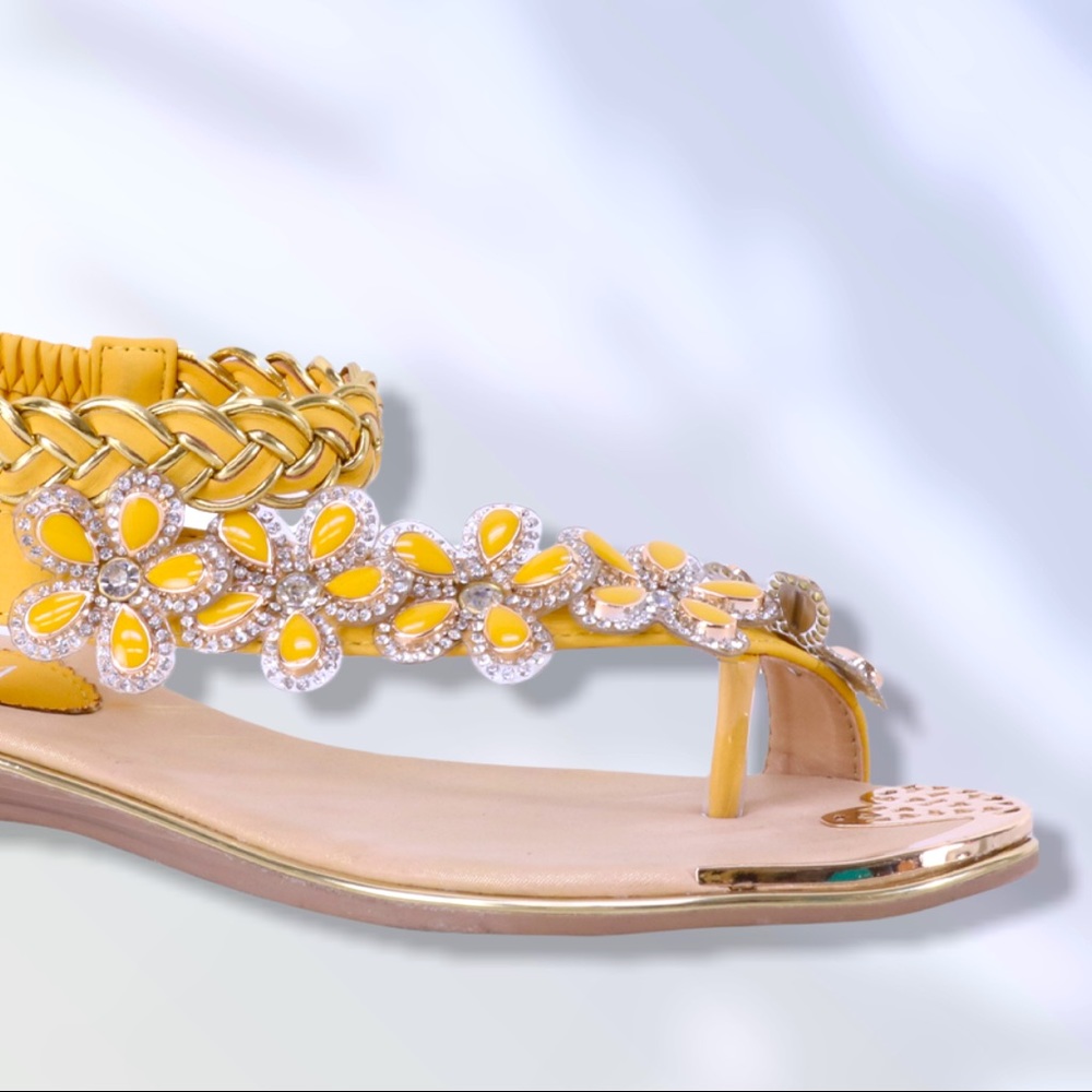 Italina Marigold Yellow Floral Rhinestone Summer Sandal 7 - Picture 9 of 10